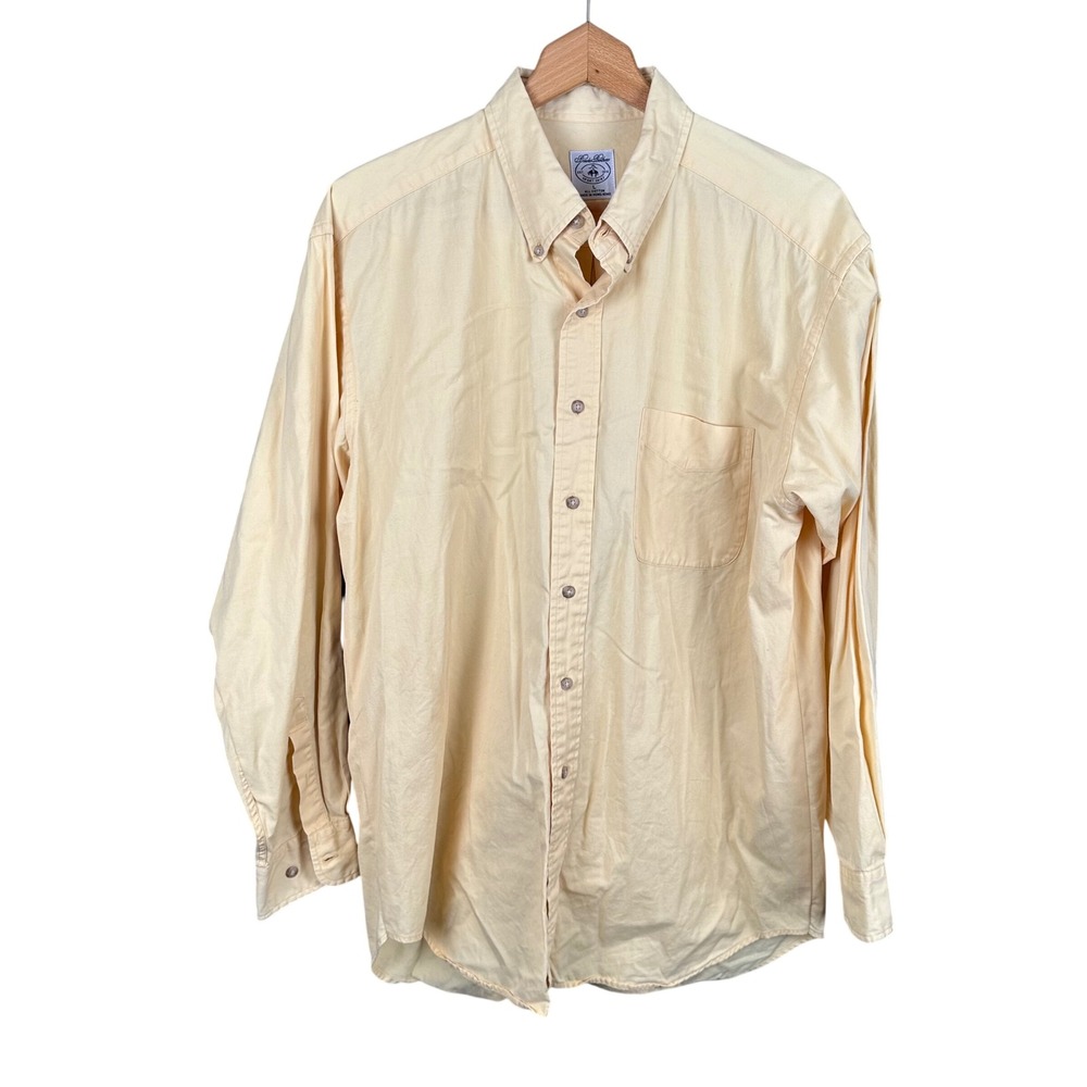 Brooks Brothers Mens Sport Shirt Large Yellow Cotton Button Down Long Sleeve